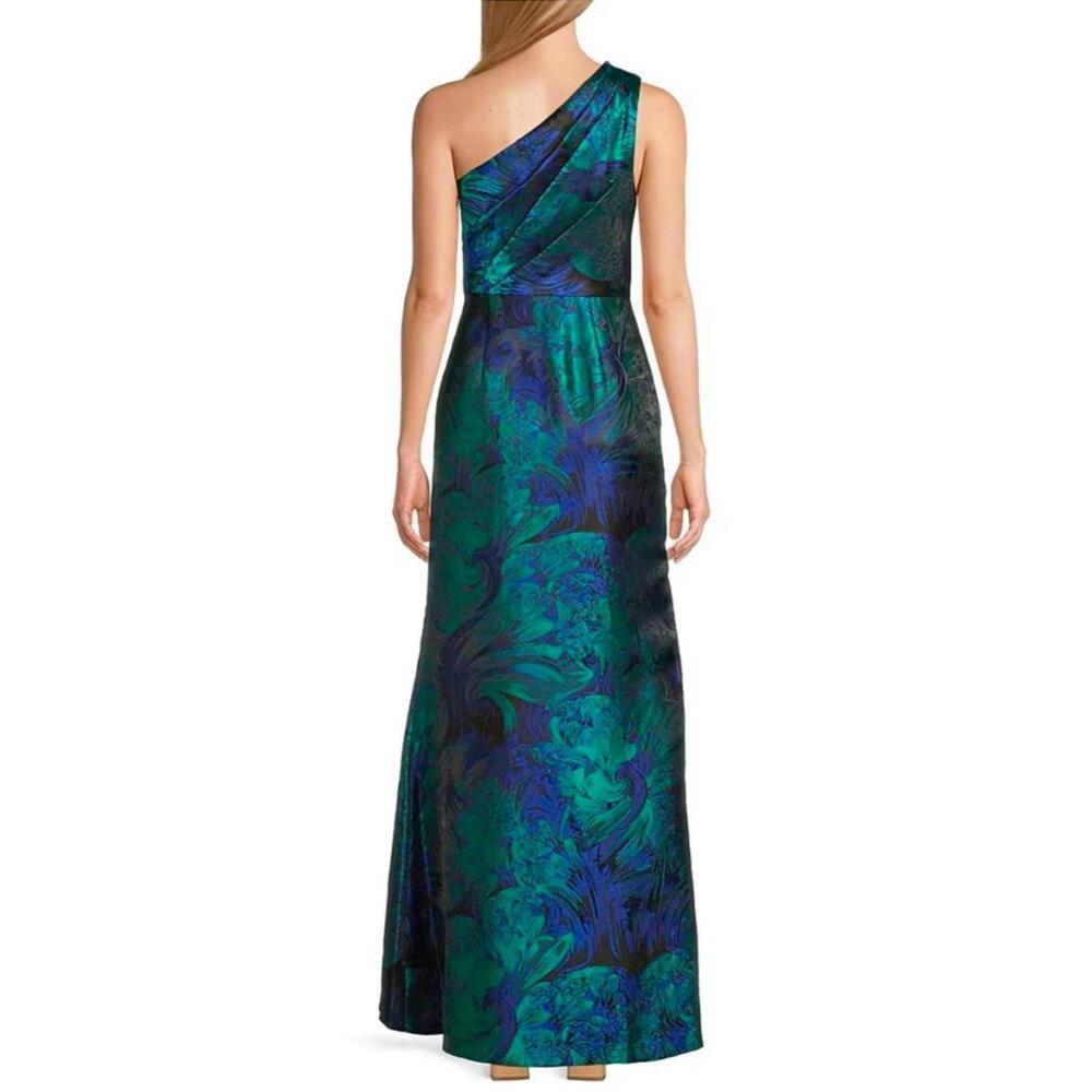 Adrianna Papell One Shoulder Jacquard Mermaid Gown Drape Detail Cobalt Green *8 - Picture 5 of 13